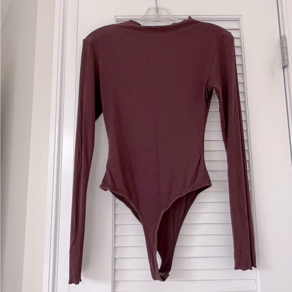 Naked Wardrobe Chocolate Brown Fine Ribbed Stretchy Bodysuit with Snaps - Picture 8 of 8